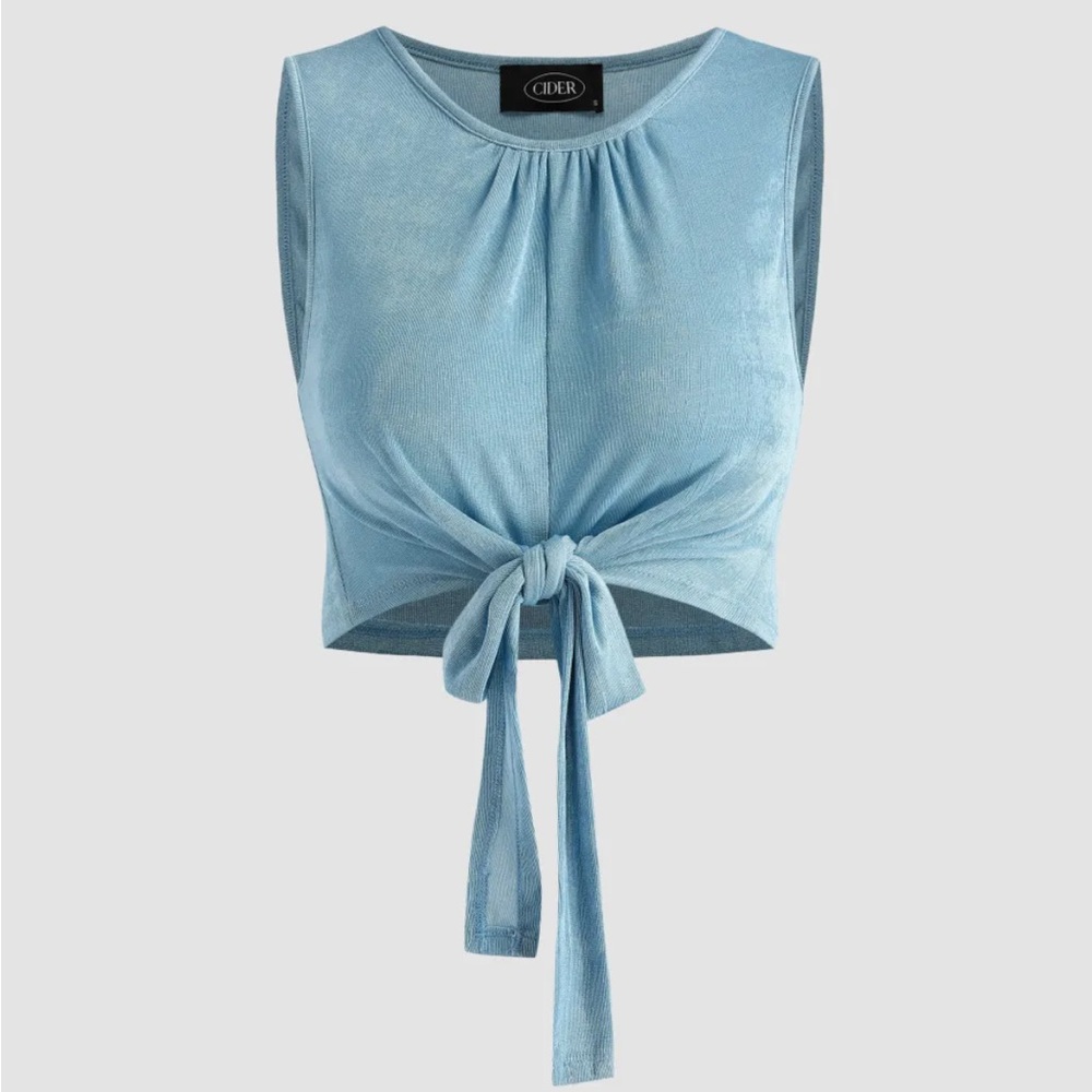 BLUE TIE FRONT CROP TOP